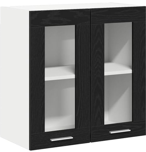 vidaXL Armario Colgante de Vidrio Riga Roble Negro 60 x 31 x 60 cm, Amplio Almacenamiento, gabinetes Modernos, estantes rectangulares, organizadores Wall-Mounted, Madera ingenierizada