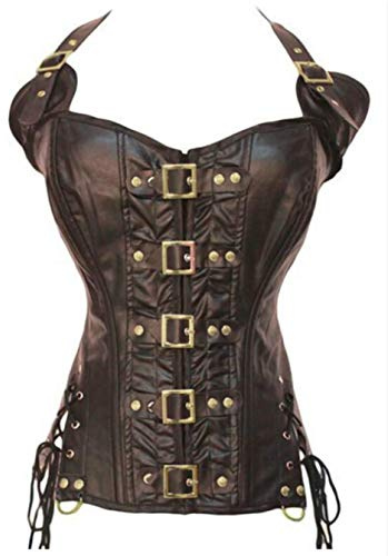 KUOSE Corsetto da donna in pelle laccata, corpetto, marrone, XS