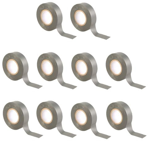 TERF® Paquete de 10 cintas eléctricas grises de 19 mm x 33 m, cinta aislante de PVC autoadhesiva fuerte para aislar reparación, proteger cables eléctricos y uso amplio de cinta de sellado