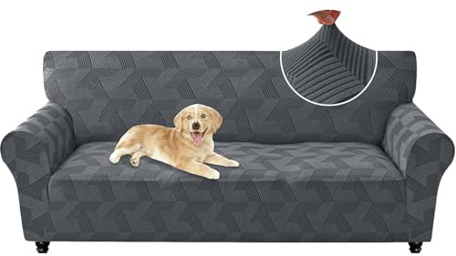 CYCMACO Elastischer Sofa Überzug 3 Sitzer Mit Armlehne, Couch Bezug Universal, Sofa Überzug rutschfest, Kratzfester Sofabezug, Waschbarer Couchschoner, Sofa Covers Für Wohnzimmer, Hellgrau