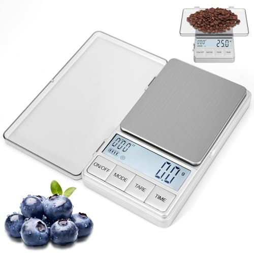 Kaffeewaage 0,1 Karat Waage, Espresso Waage Silber 1kg Coffee Scale Mini Küchenwaage Präzise Lebensmittelwaage mit Anzeige zum Wiegen von Schmuck, Gold, Medizinprodukten, Lebensmitteln
