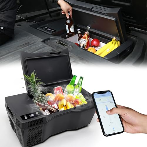 Tlyard Tesla Cybertruck Trunk Refrigerator 25L with APP Control, Truck Storage Cooler Outdoor Camping Fridge with Digital Display,Push-Button Adjustment,Interior Light & Handles