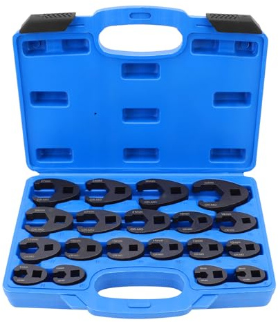 19 PCS Crowfoot Ensemble de Clés, Ensemble de Clé à Fourche à Emmancher 1/2 3/8, Entraînement Extérieur Carré Clé, 8-32mm Drive Métrique Coffret de Douilles à Tuyauter, Clé à Écrou Évasé