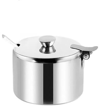 Stainless Steel Sugar Bowl,Stainless Steel Salt Pot,with Lid and Spoon,Sugar Pot Container for Salt, Candy, Coffee Bean(7.5CM)