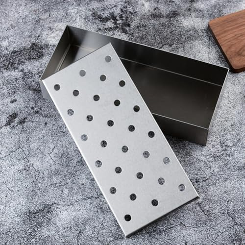 Caja de ahumador de astillas de madera de barbacoa de acero inoxidable, generador de humo de barbacoa de 12 pulgadas con tapa abatible, para accesorios de cocina al aire libre