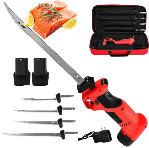 Elektrisches Fischscheideklinge Hakmesser, Fischfiletiermesser Mit 4 Ti-Nitrid Edelstahl Beschichteten Antihaft-Reziproken Klingen, Wiederaufladbares Küchen-Lithiumbatterie-Schneidmesser