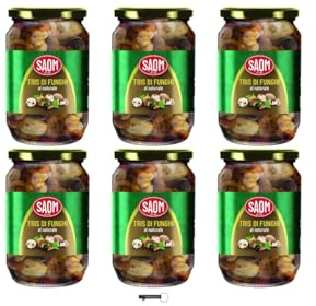 Saom Gemischte Pilze in natürlicher Salzlake, Glasdosen, 550 g, 6 Stück, hergestellt in Italien, + Schlüsselanhänger italy shop service