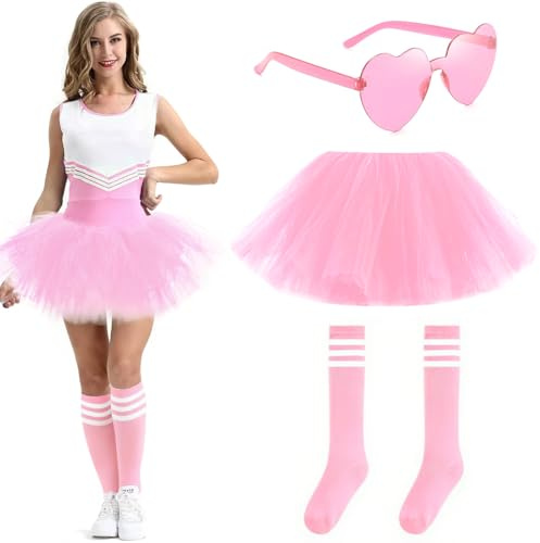 Tutus for Women Adult,5 Layered Tulle Neon Tutu Tulle Skirt with Tube Socks & Sunglasses for Women Running Party Ballet Dance (US, Waist, 30, Short, Light Pink)
