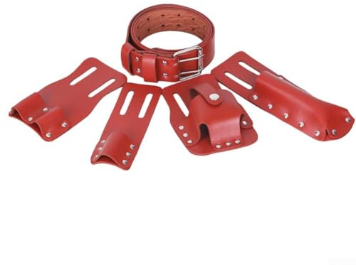 5 in 1 Tool Belt Pouch Made of Leather with Multiple Movable Holders for Level Spanners and Scaffold Tool Storage with Ergonomic Fit (brown)