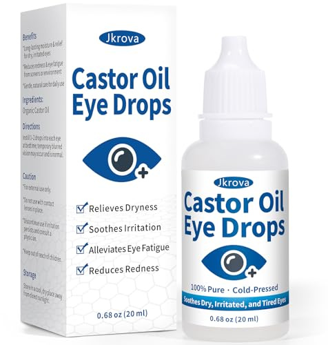 Jkrova Castor Oil Eye Drops – Deep Hydration & Soothing Relief for Dry, Irritated, Itchy, & Tired Eyes | 100% Organic Cold-Pressed Castor Oil – 0.68 FL OZ