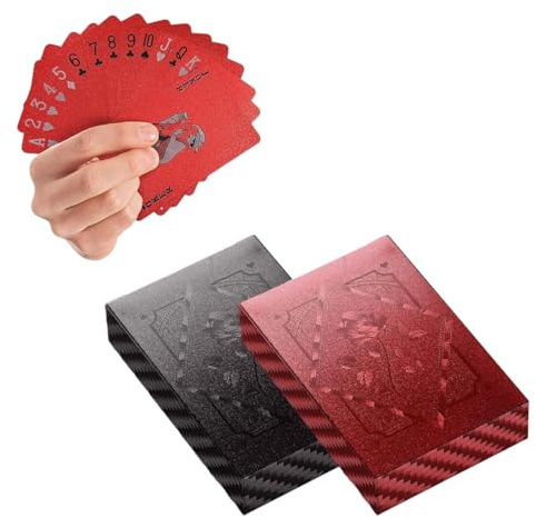 Lot de 2 cartes à jouer en plastique imperméables, 55 cartes à jouer en plastique, Rose Poker, adaptées aux jeux de cartes pour adultes comme le blackjack, le Texas Hold'em, le bridge (noir et rouge)