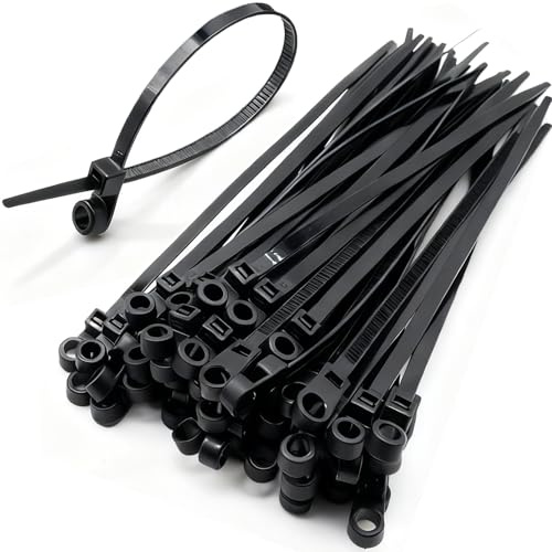 Zip Ties with Screw Hole - Nylon Plastic Cable Wire Ties for Indoor Outdoor 200pcs (8 inch,Black)
