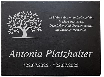ReGrape Grabstein Urnengrab - Grabplatte aus Premium Schiefer mit witterungsbeständiger Lasergravur | 30x20cm | Menschen oder Haustiere | kostenlose Gravur | große Auswahl Ständer/Halter