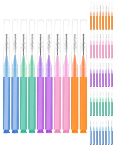 CULEB 50 Piezas Cepillos Interdentales,Cepillo interdental Suave para Aparatos Dentales,Palillo de Hilo Dental para Limpieza Interdental,Higiene Bucal(5 Colores)