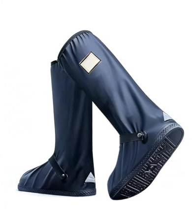 CUEMOON Copriscarpe Impermeabili PVC, Alti Copriscarpe Riutilizzabili Resistenti, con Suola Antiscivolo Catarifrangenti Moto Bici Lavabile Galosce Copriscarpe (XL(43-45))