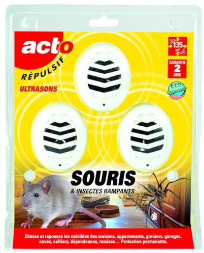 ACTO | RÉPULSIF ULTRASONS SOURIS, INSECTES RAMPANTS, ARAIGNÉES | Émetteur d’ultrason | RUS2