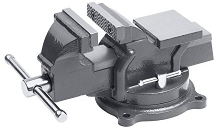 Meister Schraubstock - Drehbar - 100 mm Spannweite - Hochwertige Stahlbacken - Sicheres Fixieren von Werkstücken / Tischschraubstock mit Schutzbacken / Massiver Schraubstock aus Grauguss / 5143500