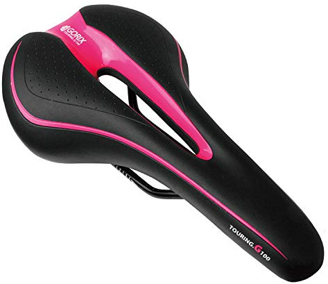 GORIX Bike Saddle Seat Comfortable Cushion with Rail Mountain Road Bicycle for Men and Women (GX-C19) (Black×Pink)