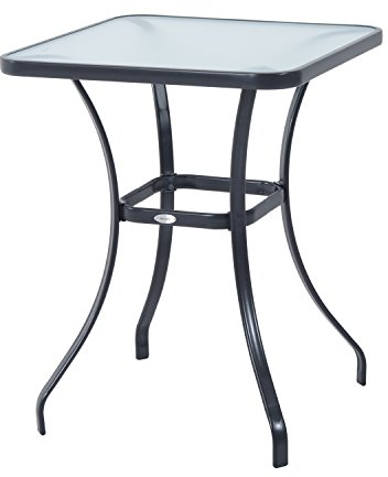 Outsunny Gartentisch Bistrotisch Glastisch Hartglas+Metall Schwarz L68,5xB68,5xH84cm