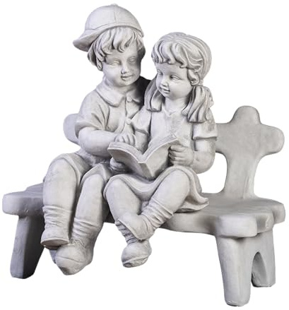 gartendekoparadies.de Figure de Pierre Massive garçon avec Fille sur Un Banc décoration de Jardin en Pierre reconstituée, résistant au Gel