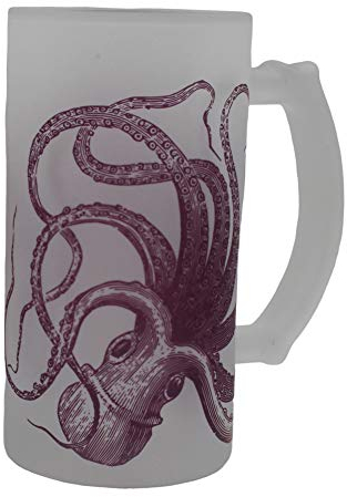 M & G Mustard & Gray Kraken Can Can Hand-Printed 450ml Handled Frosted Beer Glass | Beer Stein