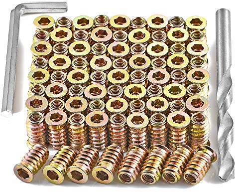 80Pcs 1/4-20x20mm Hex Nut Inserts Wood Threaded Fastener for Furniture