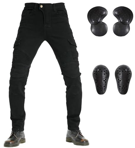 LOMENG Motorcycle Pants for Men Motocross Riding Pants Motorbike Riding Denim Jeans Adventure Trousers with CE Armor Black S