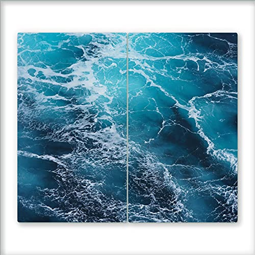 Canvas Fly 60x52 Glas-Herdabdeckplatte für Induktions- & Cerankochfeld, 2-teilig, Universale Küchenarbeitsplatte, Schneidebrett & Kochplatte-Abdeckung Rutschfest, Glasplatte inkl. Silikonnoppen