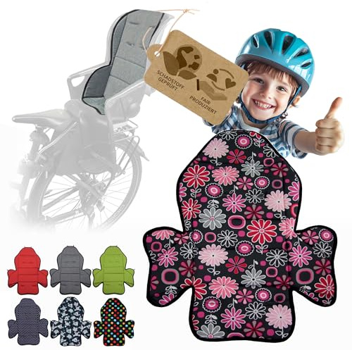 Ersatzbezug kompatibel mit Römer Kinderfahrradsitz – Weiches Ersatzpolster für Fahrradsitz Kinder – Sitzbezug, waschbar bei 30°C – Komfort Polster für Kinder Fahrradsitz MOD 2 (grau pinke Blumen)