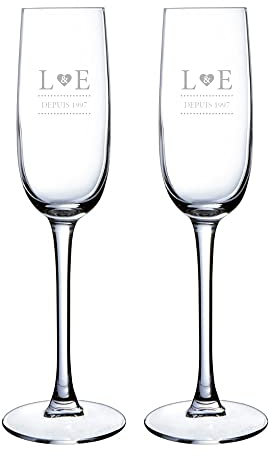 My original gift Cadeau personnalisé pour couples : coupes de champagne gravées avec les initiales et la date que vous souhaitez