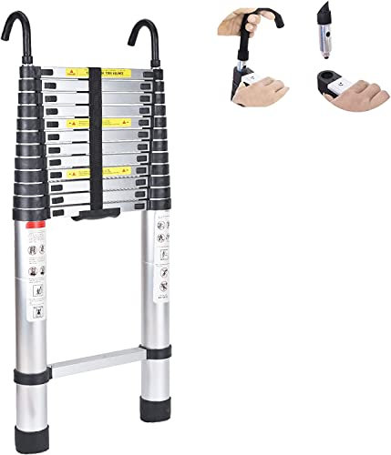 Extendable Ladder Aluminium 5m 16.4FT Portable Straight Telescoping Ladders Multipurpose Retractable Tall Save Space for Loft Attic Roof Builder Supplies Household
