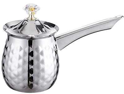 Alunsito Turkish Coffee Pot, Turkish Coffee Maker, Chai Pot, Arabic Coffee Pot, Greek Coffee Pot, Greek Briki, Turkish Coffee Cezve, Turkish Coffee Pot Ibrik, Silver, 400 Ml / 13.5 Oz