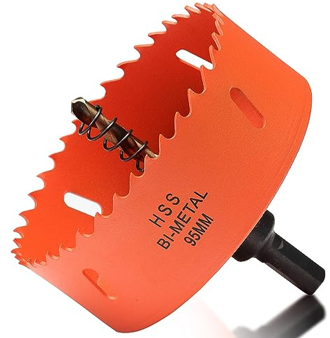 95mm Hole Saw Drill Bit for Wood and Metal, Bi-Metal Circular Hole Cutter with 11mm Hexagon Shank Arbour, for cutting Cast Iron, Aluminium, Plywood, Acrylic, PVC/UPVC