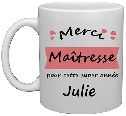 BALOTTI Mug Personnalisable tasse Maîtresse d'école AVS ATSEM institutrice professeur| Idée Cadeau école fin d'année | 330mL | Texte personnalisé avec nom (Maîtresse)