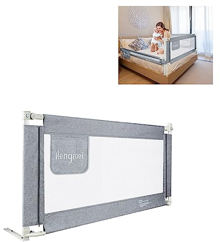 JOIEYOU Bettgitter Rausfallschutz Bett Höhenverstellbar 200cm Bettschutzgitter mit Schnallendesign für Babys und Kinder Bed Rail Kinderbettgitter, Grau