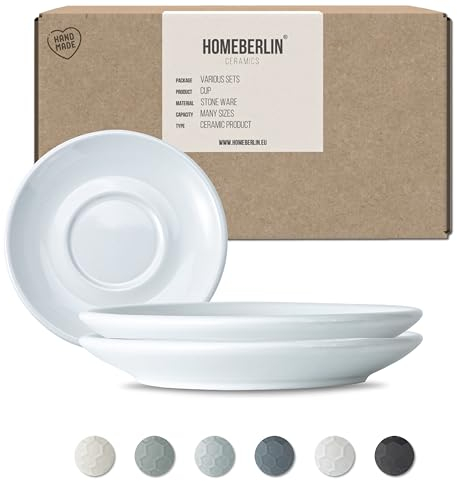 HOMEBERLIN Set di piattini | adatto per tazze da cappuccino da 200 ml | piattino in gres di alta qualità | 100% fatto a mano | Saucer (2 pezzi, bianco)