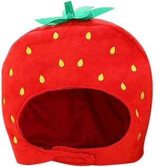 ISAKEN Plüsch Erdbeere Hut Lustiger Obst Hut Stofftier Plüsch Erdbeere Puppe Erdbeerhaube Party Cosplay Kostüm Foto Booth Requisiten Cartoon Selfie Hut für Verkleidungen Party Kostüm Dekor