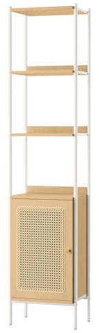 VASAGLE Bücherregal 6 Ebenen, Regal hoch, Standregal, Tür in Rattan-Optik, Boho-Stil, Metallrahmen, Verstellbarer Einlegeboden, für Wohnzimmer, eichenbeige-perlweiß LLS122W57