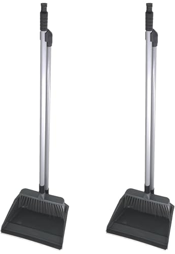 HAC24 4tlg. Kehrgarnitur Kehrschaufel Kehrbesen mit langem Stiel Kehrset Besen Schaufel mit Gummilippe Kunststoff