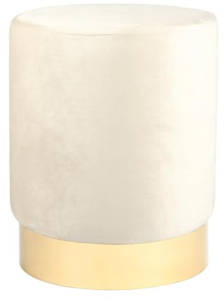 Harbour Housewares 1x Creme H36 x D29cm Runder Samt-Fußhocker - Klein Schlafzimmer Wohnzimmer Schminktisch Schemel Ottomane Sitzpuff Stuhl Sitz