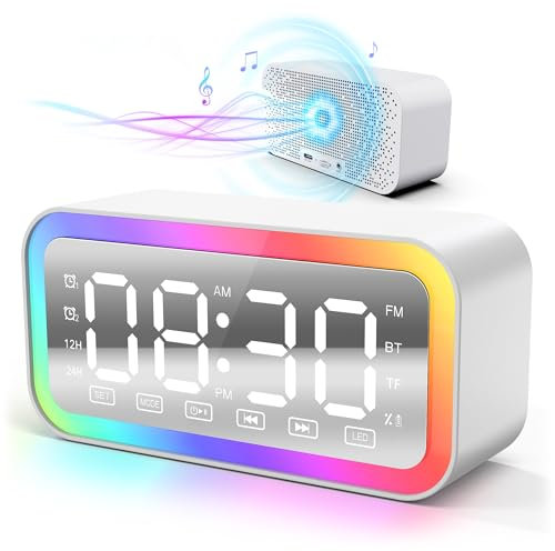 Luminotec Réveil Lumineux Enceinte Bluetooth, LED Dynamiques, Double Alarme, Radio FM, pour Enfants, Ados et Adultes (Blanc)