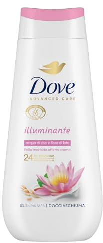 Dove Bagnoschiuma Illuminante, Bagnodoccia Idratante, Formula Delicata sul Microbioma della Pelle, con Agenti Idratanti Vegetali, Senza Solfati SLES, Bagnodoccia Uomo e Donna, 225 ml