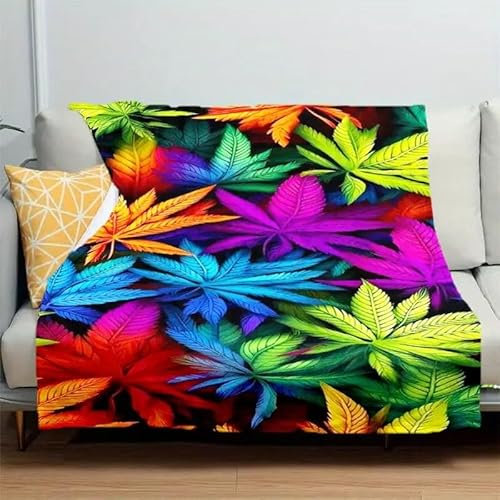 YZQGLHP Kuscheldecke 150x200 Hanf-Blatt Kuscheldecken Falten Beständig Weich Flanell Flauschige Decke für Fernsehen, Auf Dem Sofa/Bett Faulenzen
