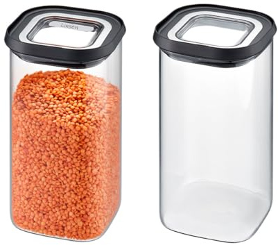 GEFU 2er Set Vorratsdose PANTRY - 1.400 ml Borosilikatglas, Luftdicht | Stapelbare Vorratsgläser für Lebensmittel wie Müsli und Nudeln, inkl. 6 Etiketten, spülmaschinengeeignet und robust
