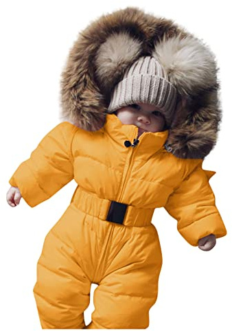 Tuta Da Neve Neonata Pagliaccetto Neonato Invernale Giubbotto Con Cerniera Per Bambino Piumino Bambino Invernale Tutina Neonata Invernale Giubbotto Neonato Giacca Con Cappuccio (Yellow, 3-6 Months)