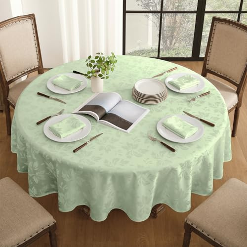 Romanstile kleine Outdoor Tischdecke rund 120 abwaschbar grün Garten Luxuriös Jacquard Damast Muster wasserabweisend Tischtuch Table Cloth für Geburtstag,Sommer,Balkon,Hochzeit