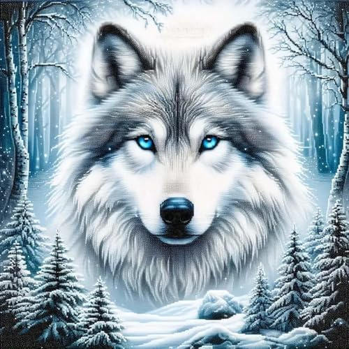 5D DIY Diamond Painting Wolf, 5D Diamant Malerei Set für Erwachsene und Kinder, DIY Vollständige Diamant Kunst Set, DIY Malen nach Zahlen für Anfänger und Profis, Gemälde Wanddekoration (30x30cm)