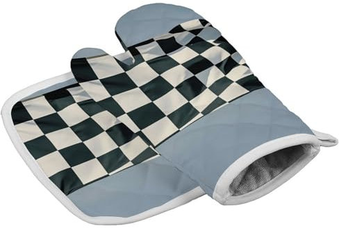 Gants de cuisine personnalisés résistants à la chaleur pour femme - Motif drapeau à carreaux - Pour cuisine, barbecue, grill, Thanksgiving, pâtisserie