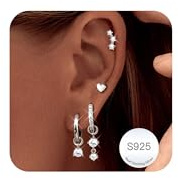 FIOROYAL 6 Parr örhängen silver 925 kvinnor 14K guldpläterade örhängen guldset stapelbara för flera öronhål allergivänliga Dangle Creoler stiftörhängen set för Helix Tragus piercing öra, Silver