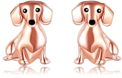 DAYLINLOVE Dackel Ohrstecker 925 Sterling Silber/Rossvergoldet/Vergoldet Niedliche Dackel Ohrringe Hundeschmuck Geschenke für Frauen Mutter Ehefrau Dackel Liebhaber